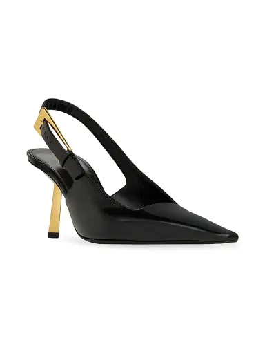 Saint Laurent Women's Lee Slingback Pumps in Glazed Leather - Black | Thumbnail 2 Saint Laurent Women's Lee Slingback Pumps in Glazed Leather - Black | Thumbnail 2