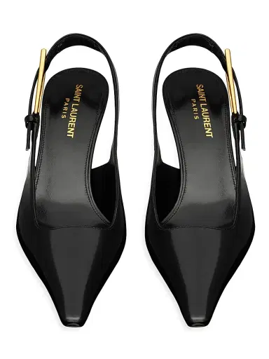 Saint Laurent Women's Lee Slingback Pumps in Glazed Leather - Black | Thumbnail 3 Saint Laurent Women's Lee Slingback Pumps in Glazed Leather - Black | Thumbnail 3