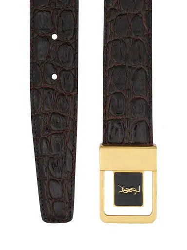 Saint Laurent Men's Buckle Belt In Crocodile Embossed Leather - Brown | Thumbnail 2 Saint Laurent Men's Buckle Belt In Crocodile Embossed Leather - Brown | Thumbnail 2