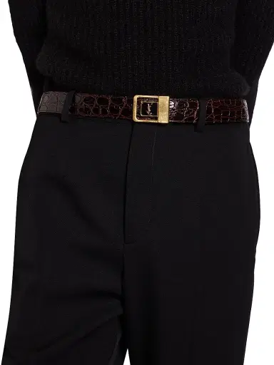 Saint Laurent Men's Buckle Belt In Crocodile Embossed Leather - Brown | Thumbnail 4 Saint Laurent Men's Buckle Belt In Crocodile Embossed Leather - Brown | Thumbnail 4