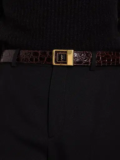 Saint Laurent Men's Buckle Belt In Crocodile Embossed Leather - Brown | Thumbnail 5 Saint Laurent Men's Buckle Belt In Crocodile Embossed Leather - Brown | Thumbnail 5