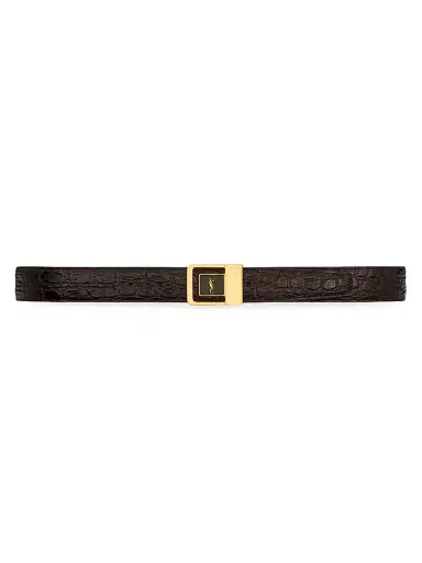Saint Laurent Men's Buckle Belt In Crocodile Embossed Leather - Brown | Thumbnail 1 Saint Laurent Men's Buckle Belt In Crocodile Embossed Leather - Brown | Thumbnail 1