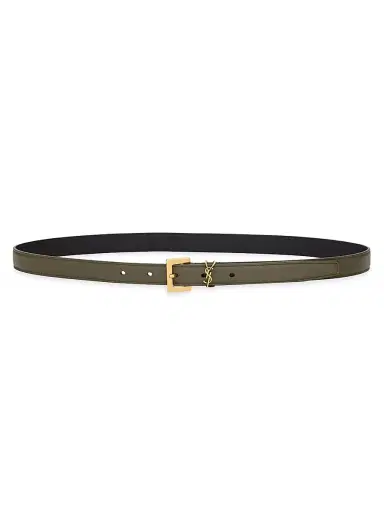 Saint Laurent Women's Cassandre Thin Belt with Square Buckle in Smooth Leather - Artichocke Green - Size 42 | Thumbnail 5 Saint Laurent Women's Cassandre Thin Belt with Square Buckle in Smooth Leather - Artichocke Green - Size 42 | Thumbnail 5