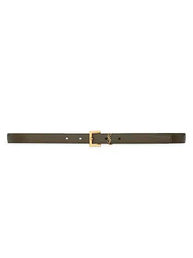 Saint Laurent Women's Cassandre Thin Belt with Square Buckle in Smooth Leather - Artichocke Green - Size 42 | Thumbnail 1 Saint Laurent Women's Cassandre Thin Belt with Square Buckle in Smooth Leather - Artichocke Green - Size 42 | Thumbnail 1