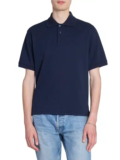 Saint Laurent Men's Cassandre Polo Shirt in Pique - Marine | Thumbnail 4 Saint Laurent Men's Cassandre Polo Shirt in Pique - Marine | Thumbnail 4