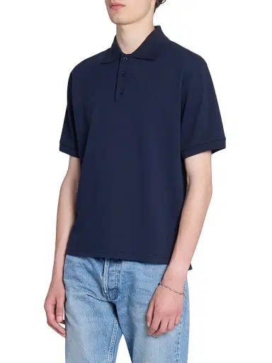 Saint Laurent Men's Cassandre Polo Shirt in Pique - Marine | Thumbnail 5 Saint Laurent Men's Cassandre Polo Shirt in Pique - Marine | Thumbnail 5