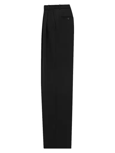 Saint Laurent Women's Wide-Leg Pants in Grain De Poudre - Black | Thumbnail 2 Saint Laurent Women's Wide-Leg Pants in Grain De Poudre - Black | Thumbnail 2