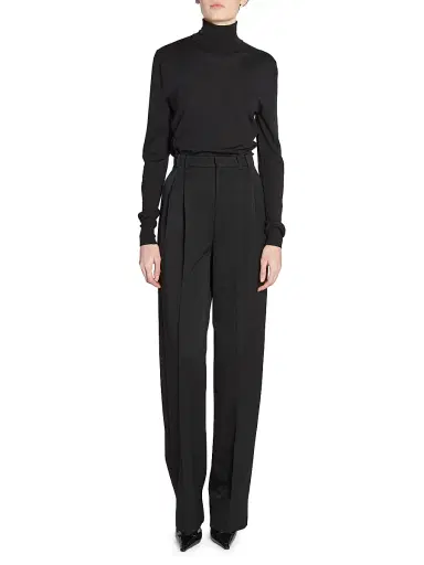Saint Laurent Women's Wide-Leg Pants in Grain De Poudre - Black | Thumbnail 3 Saint Laurent Women's Wide-Leg Pants in Grain De Poudre - Black | Thumbnail 3