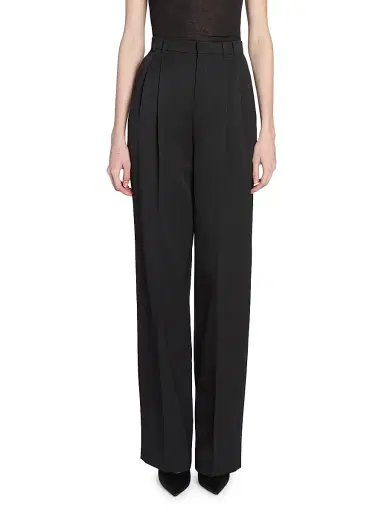Saint Laurent Women's Wide-Leg Pants in Grain De Poudre - Black | Thumbnail 4 Saint Laurent Women's Wide-Leg Pants in Grain De Poudre - Black | Thumbnail 4