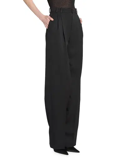 Saint Laurent Women's Wide-Leg Pants in Grain De Poudre - Black | Thumbnail 5 Saint Laurent Women's Wide-Leg Pants in Grain De Poudre - Black | Thumbnail 5