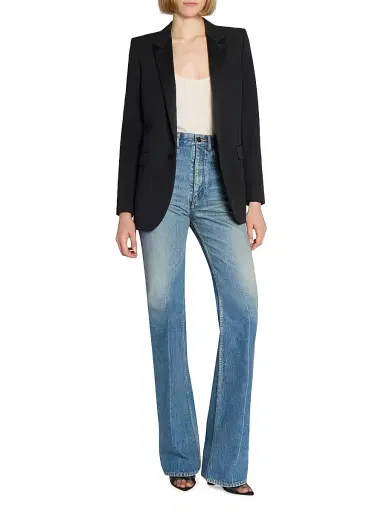 Saint Laurent Women's Tube Tuxedo Jacket in Grain De Poudre | Thumbnail 3 Saint Laurent Women's Tube Tuxedo Jacket in Grain De Poudre | Thumbnail 3
