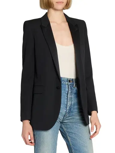 Saint Laurent Women's Tube Tuxedo Jacket in Grain De Poudre | Thumbnail 5 Saint Laurent Women's Tube Tuxedo Jacket in Grain De Poudre | Thumbnail 5