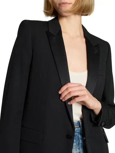 Saint Laurent Women's Tube Tuxedo Jacket in Grain De Poudre | Thumbnail 7 Saint Laurent Women's Tube Tuxedo Jacket in Grain De Poudre | Thumbnail 7