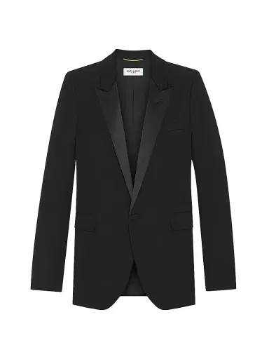 Saint Laurent Women's Tube Tuxedo Jacket in Grain De Poudre | Thumbnail 1 Saint Laurent Women's Tube Tuxedo Jacket in Grain De Poudre | Thumbnail 1