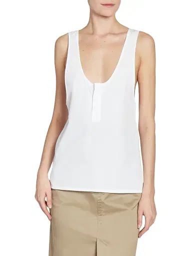Saint Laurent Women's Henley Tank Top in Cotton Poplin - White | Thumbnail 4 Saint Laurent Women's Henley Tank Top in Cotton Poplin - White | Thumbnail 4