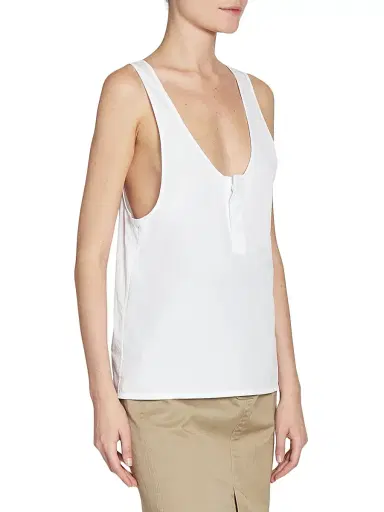 Saint Laurent Women's Henley Tank Top in Cotton Poplin - White | Thumbnail 5 Saint Laurent Women's Henley Tank Top in Cotton Poplin - White | Thumbnail 5