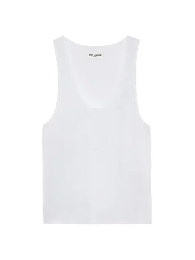 Saint Laurent Women's Henley Tank Top in Cotton Poplin - White | Thumbnail 1 Saint Laurent Women's Henley Tank Top in Cotton Poplin - White | Thumbnail 1