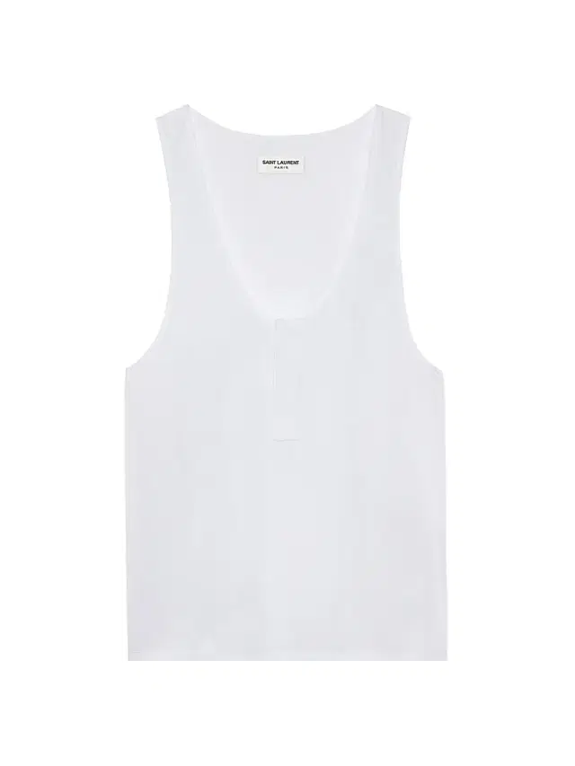 Saint Laurent Women's Henley Tank Top in Cotton Poplin - White