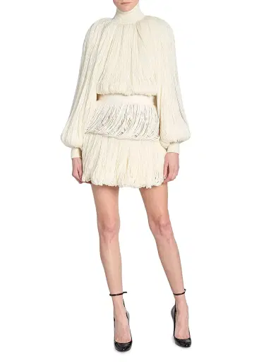 Alaïa Women's Fringes Wool Miniskirt - Blanc Casse | Thumbnail 2 Alaïa Women's Fringes Wool Miniskirt - Blanc Casse | Thumbnail 2