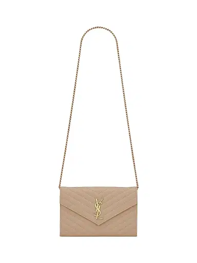 Saint Laurent Women's Classic Cassandre Chain Wallet in Grain De Poudre Leather - Seasalt | Thumbnail 1 Saint Laurent Women's Classic Cassandre Chain Wallet in Grain De Poudre Leather - Seasalt | Thumbnail 1