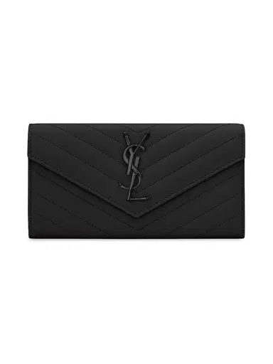 Saint Laurent Women's Cassandre Matelasse Flap Wallet in Grain De Poudre Embossed Leather - Nero | Thumbnail 1 Saint Laurent Women's Cassandre Matelasse Flap Wallet in Grain De Poudre Embossed Leather - Nero | Thumbnail 1