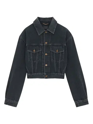 Saint Laurent Women's 80's Jacket in Dark Denim - Dark Blue Black | Thumbnail 1 Saint Laurent Women's 80's Jacket in Dark Denim - Dark Blue Black | Thumbnail 1