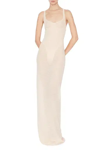 Alaïa Women's Sculpt Sheer Maxi Dress - Peach | Thumbnail 2 Alaïa Women's Sculpt Sheer Maxi Dress - Peach | Thumbnail 2