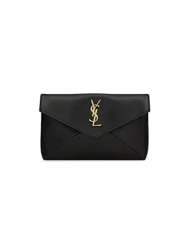 Saint Laurent Women's Cassandre Small Envelope Pouch In Lambskin - Black | Thumbnail 1 Saint Laurent Women's Cassandre Small Envelope Pouch In Lambskin - Black | Thumbnail 1