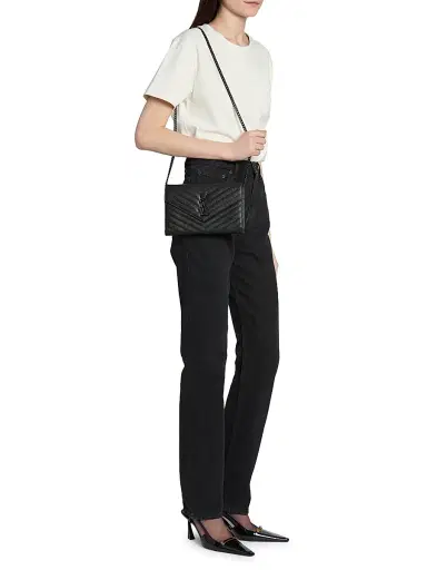 Saint Laurent Women's Cassandre Envelope Chain Wallet in Grain De Poudre Leather - Noir | Thumbnail 2 Saint Laurent Women's Cassandre Envelope Chain Wallet in Grain De Poudre Leather - Noir | Thumbnail 2