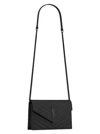 Saint Laurent Women's Cassandre Envelope Chain Wallet in Grain De Poudre Leather - Noir | Thumbnail 3 Saint Laurent Women's Cassandre Envelope Chain Wallet in Grain De Poudre Leather - Noir | Thumbnail 3