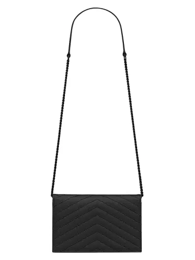 Saint Laurent Women's Cassandre Envelope Chain Wallet in Grain De Poudre Leather - Noir | Thumbnail 4 Saint Laurent Women's Cassandre Envelope Chain Wallet in Grain De Poudre Leather - Noir | Thumbnail 4