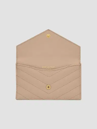 Saint Laurent Women's Cassandre Matelassé Fragments Flap Card Case in Grain de Poudre Embossed Leather - Dark Beige | Thumbnail 4 Saint Laurent Women's Cassandre Matelassé Fragments Flap Card Case in Grain de Poudre Embossed Leather - Dark Beige | Thumbnail 4