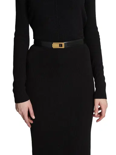 Saint Laurent Women's Charniere Buckle Belt in Smooth Leather - Black - Size 36 | Thumbnail 2 Saint Laurent Women's Charniere Buckle Belt in Smooth Leather - Black - Size 36 | Thumbnail 2
