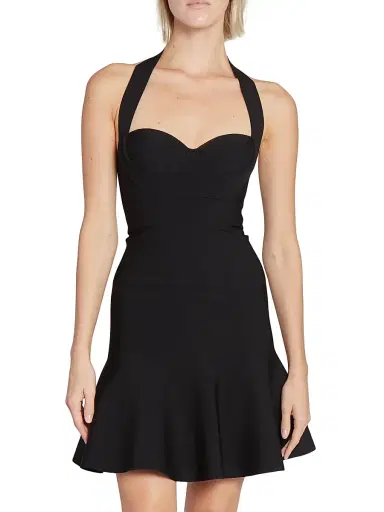ALAIA Women's Rib-Knit Halter Flounce Minidress - Black | Thumbnail 3 ALAIA Women's Rib-Knit Halter Flounce Minidress - Black | Thumbnail 3