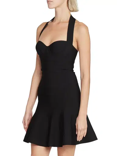 ALAIA Women's Rib-Knit Halter Flounce Minidress - Black | Thumbnail 4 ALAIA Women's Rib-Knit Halter Flounce Minidress - Black | Thumbnail 4