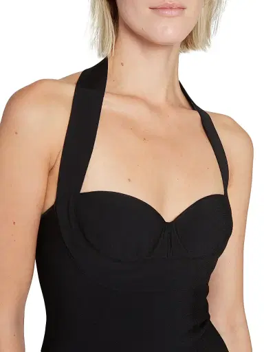 ALAIA Women's Rib-Knit Halter Flounce Minidress - Black | Thumbnail 6 ALAIA Women's Rib-Knit Halter Flounce Minidress - Black | Thumbnail 6