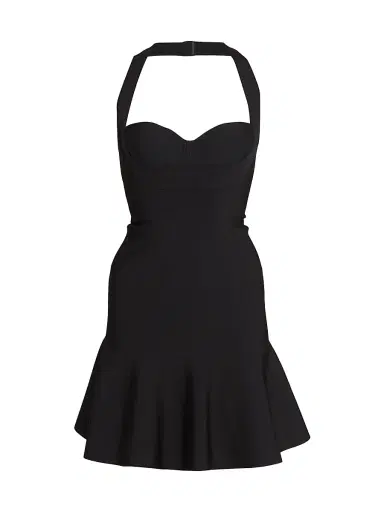 ALAIA Women's Rib-Knit Halter Flounce Minidress - Black | Thumbnail 1 ALAIA Women's Rib-Knit Halter Flounce Minidress - Black | Thumbnail 1