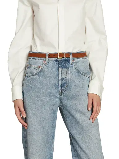 Saint Laurent Women's Cassandre Thin Belt with Square Buckle in Suede - Brick - Size 40 | Thumbnail 3 Saint Laurent Women's Cassandre Thin Belt with Square Buckle in Suede - Brick - Size 40 | Thumbnail 3