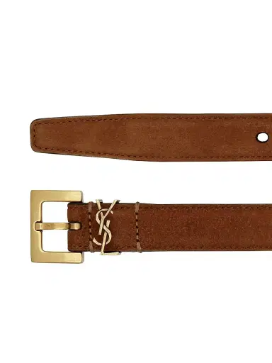Saint Laurent Women's Cassandre Thin Belt with Square Buckle in Suede - Brick - Size 40 | Thumbnail 4 Saint Laurent Women's Cassandre Thin Belt with Square Buckle in Suede - Brick - Size 40 | Thumbnail 4