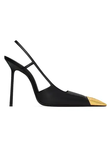Saint Laurent Women's Jeanne Slingback Pumps in Smooth Leather - Black And Gold | Thumbnail 2 Saint Laurent Women's Jeanne Slingback Pumps in Smooth Leather - Black And Gold | Thumbnail 2