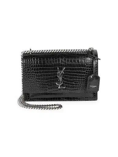 Saint Laurent Women's Sunset Croc-Embossed Leather Shoulder Bag - Black | Thumbnail 1 Saint Laurent Women's Sunset Croc-Embossed Leather Shoulder Bag - Black | Thumbnail 1