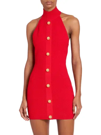 Balmain Women's Basketweave Knit Halter Minidress - Rouge | Thumbnail 2 Balmain Women's Basketweave Knit Halter Minidress - Rouge | Thumbnail 2