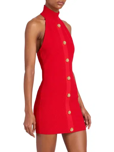 Balmain Women's Basketweave Knit Halter Minidress - Rouge | Thumbnail 3 Balmain Women's Basketweave Knit Halter Minidress - Rouge | Thumbnail 3