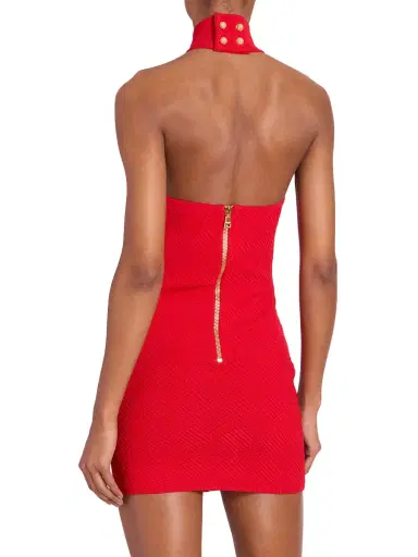 Balmain Women's Basketweave Knit Halter Minidress - Rouge | Thumbnail 4 Balmain Women's Basketweave Knit Halter Minidress - Rouge | Thumbnail 4