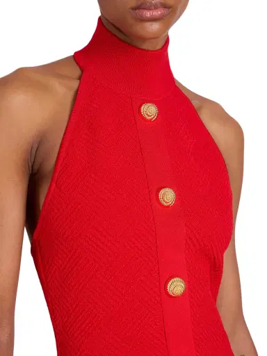 Balmain Women's Basketweave Knit Halter Minidress - Rouge | Thumbnail 5 Balmain Women's Basketweave Knit Halter Minidress - Rouge | Thumbnail 5