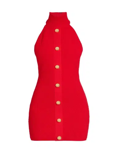Balmain Women's Basketweave Knit Halter Minidress - Rouge | Thumbnail 6 Balmain Women's Basketweave Knit Halter Minidress - Rouge | Thumbnail 6