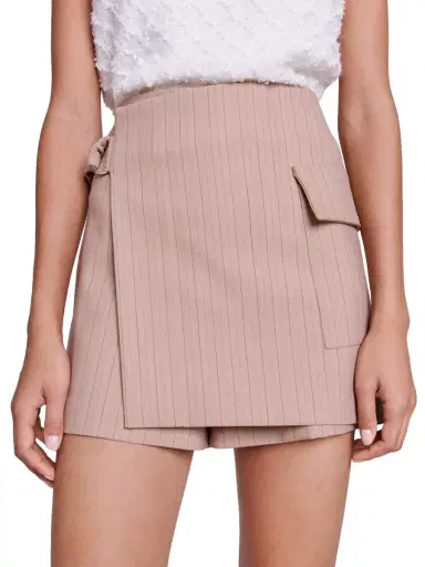 Maje Women's Striped Layered Effect Shorts - Beige | Thumbnail 5 Maje Women's Striped Layered Effect Shorts - Beige | Thumbnail 5