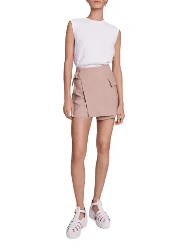 Maje Women's Striped Layered Effect Shorts - Beige | Thumbnail 6 Maje Women's Striped Layered Effect Shorts - Beige | Thumbnail 6