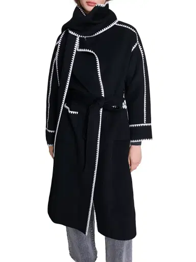 Maje Women's Two-Tone Double-Sided Coat - Black White | Thumbnail 2 Maje Women's Two-Tone Double-Sided Coat - Black White | Thumbnail 2