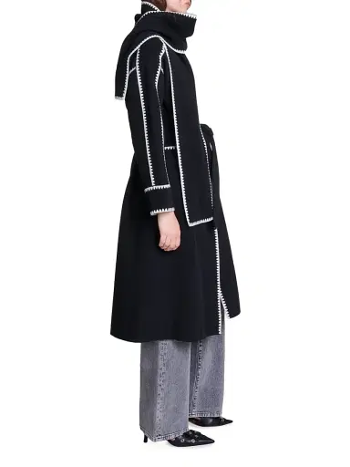 Maje Women's Two-Tone Double-Sided Coat - Black White | Thumbnail 3 Maje Women's Two-Tone Double-Sided Coat - Black White | Thumbnail 3